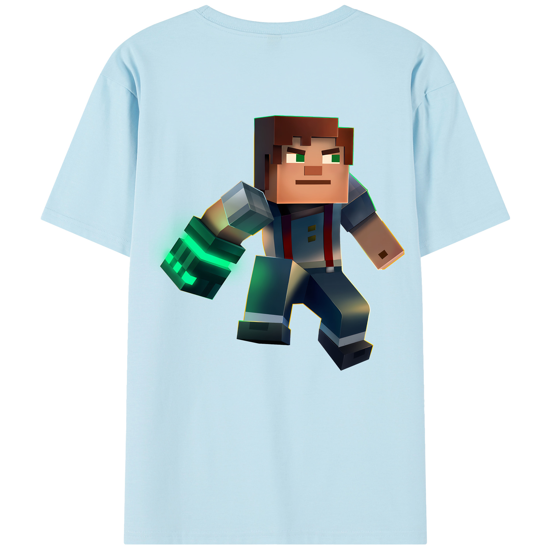 （画像用） マインクラフト ブロックの世界 Minecraft MC Block world 綿100％半袖Tシャツ（背面プリント）
